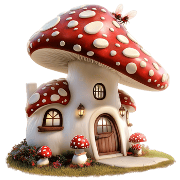 Cute fairy tale mushroom house red polkadotted roof looking whimsical magical perfect for fantasy lovers png