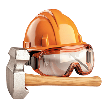 Orange construction helmet safety goggles looking protective durable perfect for worksite safety professionals png