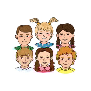 Colorful Illustration of Portraits of a Smiling Children Isolated on White Background vector