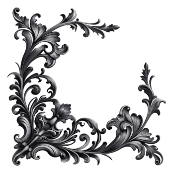 black floral corner frame with ornament elegant frame is isolated on transparent background png