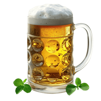 Large glass beer mug frothy foam looking refreshing delicious perfect for Oktoberfest celebrations png