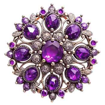 Luxurious Ornate purple Brooch with Gemstones is isolated on transparent background png