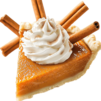Sweet pumpkin pie slice topped fresh whipped cream cinnamon sticks png