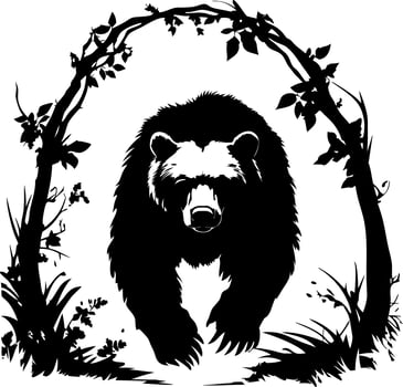 Powerful Bear Silhouette Surrounded by Nature for Wildlife Decor Tattoo Design or Art vector