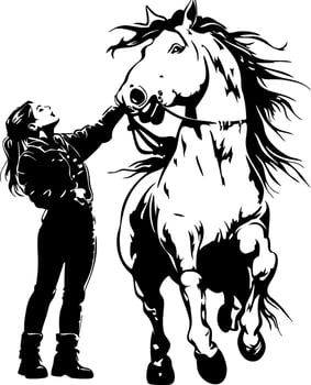 Woman Interacting with Majestic Horse Outline for Tattoo Design or Coloring Pages vector