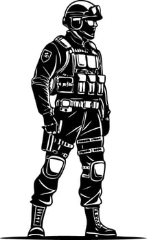 Military Soldier Silhouette with Tactical Gear Perfect for Graphic Design or Tattoo Ideas vector