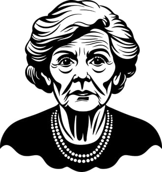 Vintage Portrait of an Elderly Woman with Classic Pearls and Defined Facial Features vector