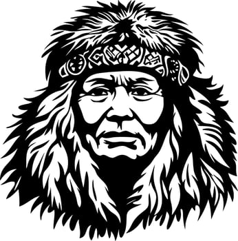 Detailed Illustration of Indigenous Elder Wearing Traditional Feathered Headdress vector