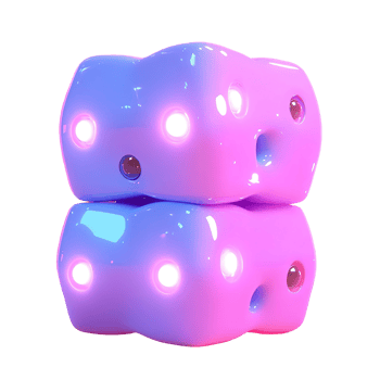 Two rendered dice stacked with glowing eye like features png