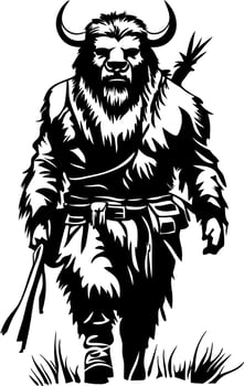 Fierce Warrior Yeti in Nature Holding Staff Ideal for Tattoo Design and Graphic Art Projects vector
