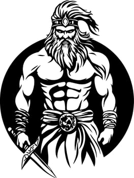 Powerful Warrior Figure with Sword and Muscular Build for Tattoo or Graphic Design vector