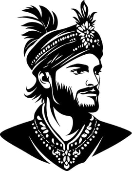 Majestic Eastern Portrait with Ornate Attire and Headdress Ideal for Cultural Art Projects vector