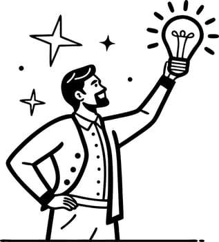 Inspirational Man Holding Light Bulb Representing Ideas Innovation and Creativity vector