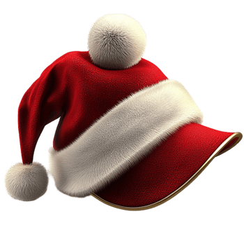 Two red Santa hats placed together white fluffy trims curved pointed ends png