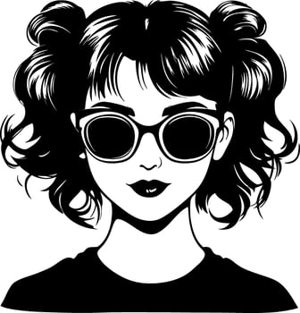 Stylish Young Girl with Curly Hair and Sunglasses for Creative Projects vector
