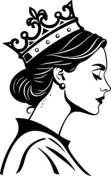 Elegant Queen Silhouette with Crown Vintage Line Art Portrait for Tattoo and Design Inspiration vector