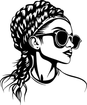 Stylish Woman with Braided Hair and Sunglasses Portrait for Fashion and Tattoo Design vector