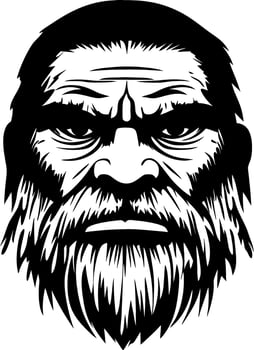 Intense Male Face with Thick Beard Representing Wisdom and Strength for Tattoo Design vector