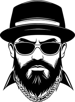 Stylish Hipster Man with Sunglasses and Fedora Hat Illustration for Tattoo and Design vector