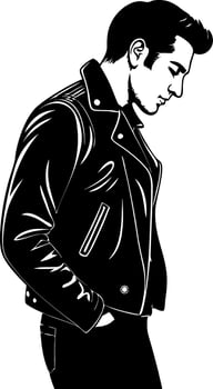Stylish Male in Leather Jacket Silhouette Design for Tattoo and Apparel Graphics vector