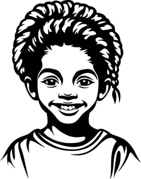 Smiling Young Girl with Braided Hair Illustration for Cute Designs and Tattoos vector