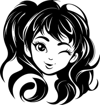 Playful Cute Girl Winking with Long Hair Cartoon Illustration for Art and Design vector