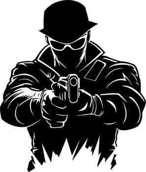 Mysterious Figure in Black Suit Aiming Pistol Strong Silhouette Ideal for Tattoo Design vector