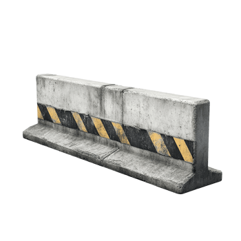 A concrete safety barrier with alternating black and yellow stripes png