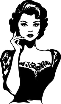Elegant Vintage Woman Portrait with Stylish Hair and Lace Dress for Tattoo Design and Decor vector