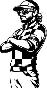 Stylish Male Golfer in Checkered Polo with Sunglasses for Sports Branding or Tattoo Designs vector