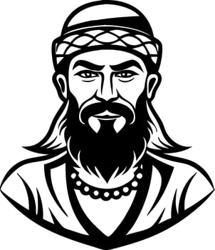 Detailed Portrait of a Historical Figure with Beard and Traditional Headwear for Tattoo Design vector