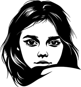 Detailed Portrait of a Young Woman with Long Hair for Graphic Design and Tattoo Art vector