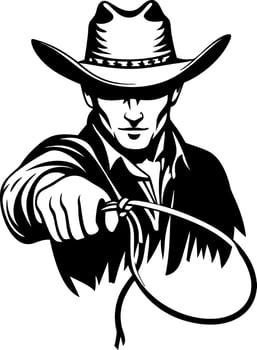 Cowboy Roper Illustration with Lasso Ready for Adventure Perfect for Apparel or Tattoo Designs vector