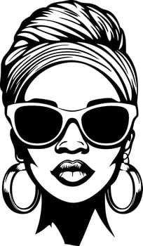 Chic Woman in Sunglasses with Headscarf Retro Illustration for Fashion Design vector