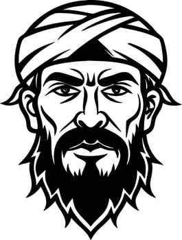 Masculine Warrior Portrait with Turban and Beard Ideal for Tattoo Design and Graphic Use vector