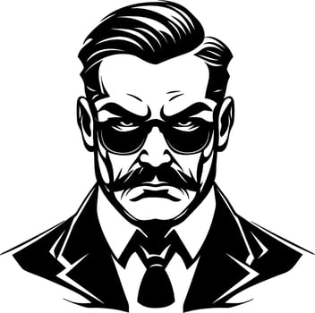 Stylish Vintage Male Boss Character in Sunglasses with Mustache and Suit Illustration vector