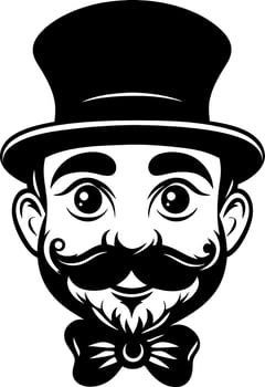 Vintage Gentleman Face with Bow Tie and Top Hat Ideal for Tattoo Design and Illustrations vector