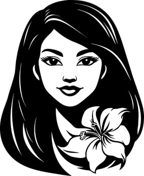 Elegant Woman Portrait with Flower for Tattoo Design and Coloring Pages vector