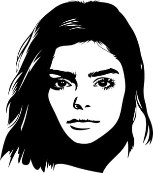 Stylized Portrait of Young Woman with Long Hair Ideal for Tattoo Design or Coloring Book vector