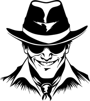 Mysterious Man in Hat and Sunglasses Vintage Style Monochrome Illustration vector