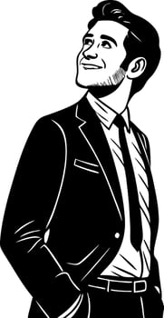 Stylish Young Man in Suit Smiling Looking Up Art for Modern Design Projects vector