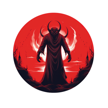 A cloaked figure with horns stands before a red circle png
