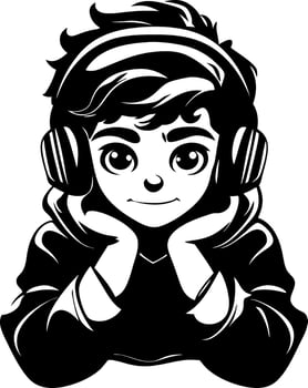 Charming Boy with Headphones Listening to Music Illustration for Creative Projects vector