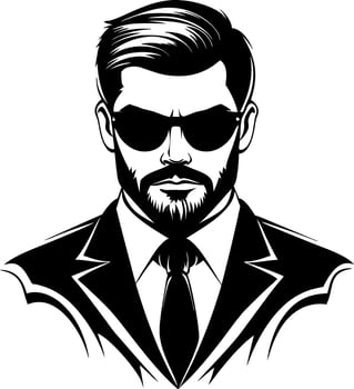 Stylish Male Portrait in Suit with Sunglasses Ideal for Tattoo Designs and Graphic Art vector