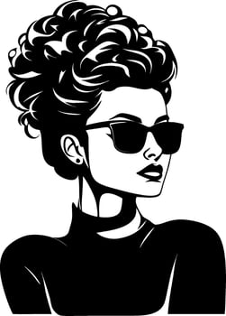 Stylish Woman with Curly Hair and Sunglasses Elegant Fashion Illustration for Design Projects vector