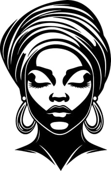 Elegant Black Woman with Headwrap and Earrings Minimalist Art for Fashion and Decor vector