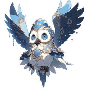 A stylized blue and white owl with spread wings displayed gracefully png