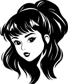 Stylish Cartoon Girl Face Illustration for Tattoo Designs and Coloring Books vector