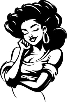 Stylish Confident Woman with Curly Hair for Fashion Illustration Tattoo Design vector