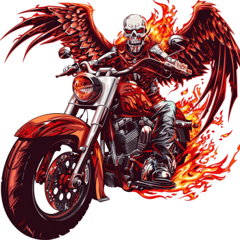 Fiery Skeleton With Wings Riding A Motorcycle Through Flames png